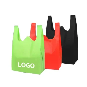 Custom Durable Heavy Duty Non Woven Craft Vest Carrier Shopping Bags with Gusset Grocery Supermarket Foldable Carry Totes