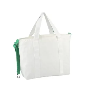 Custom Eco Handled White Cotton Canvas Tote Bag with Cotton Webbing Handles Straps Inside Cotton Lining Zipper Top Closed
