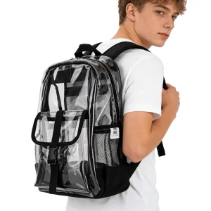 Custom Fashionable Transparent PVC Backpack Zipper Closure Waterproof 20-36L Capacity Arcuate Shoulder Strap for Outdoor Camping