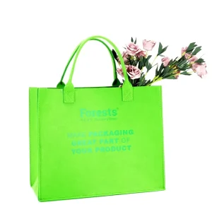 Custom Green Brown Felt Tote Bag Reusable Shopping Packaging Bag with Handle Logo Printing for Retail and Grocery Use