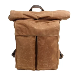 Custom High Quality Heavy Duty Waxed Canvas Roll Top Backpack Hiking Outdoor Travel Backpacks