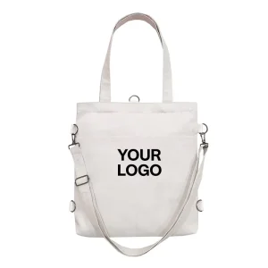 Custom Logo Canvas Tote Bag with Multiple Pockets Zipper Closure Large Capacity Multi Purpose Canvas Bag