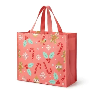 Custom Logo Christmas Print Non Woven Tote Bag Heat Seal Handle Reusable Eco Supermarket Waterproof Grocery Shopping