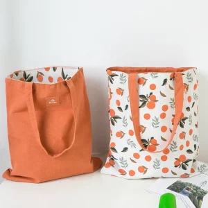 Custom Logo Cotton Canvas Double Sided Tote Bag Zipper Closure Shoulder Strap Leopard Pattern Women’s Reusable Bag