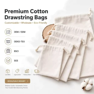 Custom Logo Cotton Drawstring Bag Promotional Eco Friendly Reusable Gift Packaging Pouch With Printed Brand