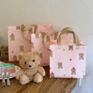 Custom Logo Cute Bear Print Non woven Shopping Tote Bag Reusable Grocery Bag