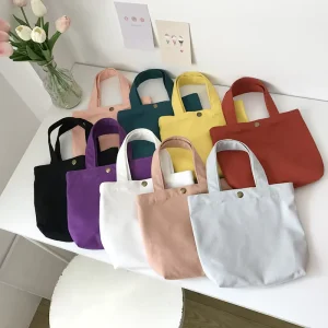 Custom Logo Cute Small Canvas Tote Bag Eco Friendly Reusable Solid Color Cotton Tote Bag