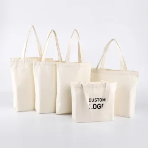 Custom Logo Eco Friendly Shoulder Bag Lightweight Medium Reusable Grocery Shopping Cloth Bags Natural Cotton Canvas Tote Bag