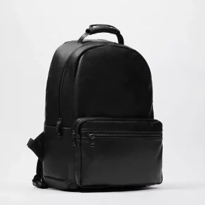 Custom Logo Genuine Leather Men Backpack Black School Backpack for Teenage Boys School Laptop Bag Leather Travel Bag