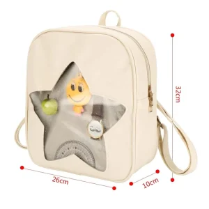 Custom Logo Girls Hologram Love Heart Star PVC Window Polyester Portable Zipper PU Ita 20L Softback Cartoon Backpack Bag
