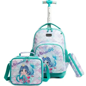 Custom Logo Kids School Rolling Trolley Wheels Luggage Backpack With Lunch Box