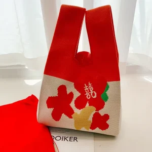 Custom Logo Reusable Casual Shopping Stripe Knit Cotton Tote Bag Recyclable Feature