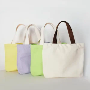 Custom Logo Solid Color Small Cotton Canvas Lunch Tote Bag with Shoulder Strap for Women Picnics Gifts Promotions