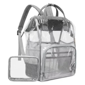 Custom Logo Waterproof School Travel Large Student Clear PVC Transparent Backpack Bag with Small Pouch