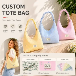 Custom Logo Women Shoulder Tote Bag Fashion Ruched Handle Handbag Lightweight Casual Underarm Bag OEM ODM