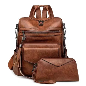Custom National Luxury Fashion PU Leather Waterproof Anti-Theft Portable Backpack Purse Set Ladies Shoulder Bag Women