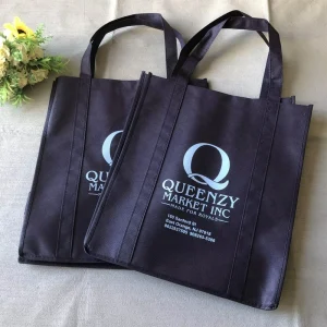 Custom Navy Blue Reusable Non Woven Grocery Tote Shopping Bag Recyclable for Supermarket or Exhibition Use Promotional Use