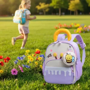 Custom New Mini Mochila Fashion National Kids Backpack Lightweight Waterproof Candy Oxford Simple Cute Cartoon Bee Preschool Bag