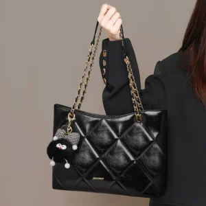 Custom PU Leather Ladies Tote Bag Classic Luxury with Single Chain Handle Open Closure