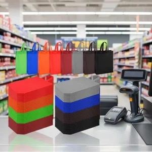 Custom Polypropylene Non Woven Biodegradable Recyclable Ecofriendly Tote Bag with Customized Design Red for Supermarket Shopping