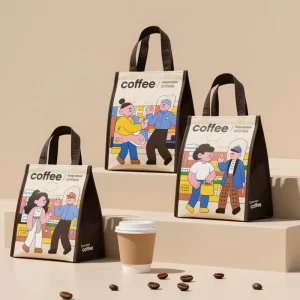 Custom Printed Disposable Takeaway Tote Non Woven Insulated Waterproof Food Delivery Carry Non Woven Insulated Thermal Lunch Bag
