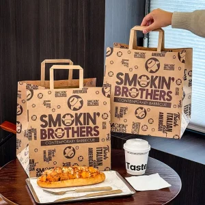 Custom Printed Eco Friendly Biodegradable Recyclable Your Own Logo Restaurant Catering Food Barbecue Takeaway To Go Paper Bags