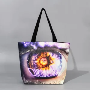 Custom Printed Letter Pattern Biodegradable Nonwoven Fabric Tote Bag Flexiloop Handles Silk Screen Printing Exhibition