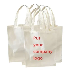 Custom Printed Logo Plain Cotton Tote Bags with Screen Printing White Casual Daily Use