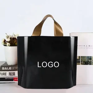 Custom Printed Plastic Carry Shopping Bags Reusable Black Plastic Poly Tote Carrier Shopping Bags With Soft Loop Handles