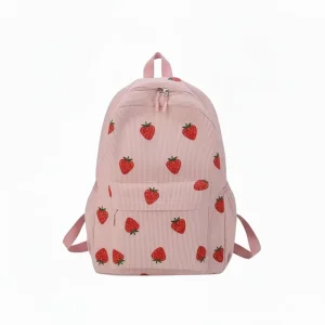 Custom Strawberry Print Canvas Zipper Closure 21L Multiple Pockets Travel Backpack Girls Fashion Student Cute Casual College