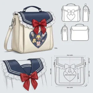 Custom Versatile Clear Panel Enamel Pins Ita Bolsa Bag Sweet JK Uniform Ruffled Edge Bowknot Crossbody Handbag for Anime Fans