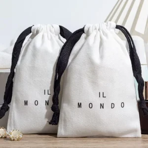 Custom White 100% Cotton Pouch Gift Packaging Bags Cotton Custom Printed Logo Cotton Drawstring Candle Pouches