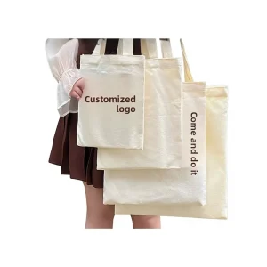 Custom Woven Canvas Tote Bag with Large Capacity for Shopping Shoulder Strap DIY Blank Design & Custom Logo Printing
