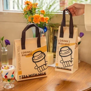 Custom to Go Non Woven Disposable Insulated Thermal Food Takeaway Bag Aluminum Foil Lined Cooler Bag for Coffee Take Out Bags