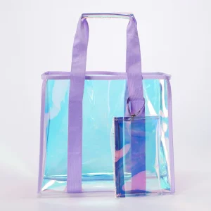 Customizable Logo Holographic PVC Handle Fashion Shoulder Hologram Plastic Laser Beach Iridescent Tote Shopping Bag