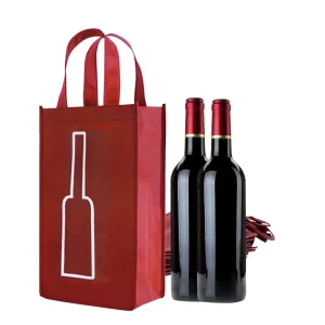 Customize Logo 2 Divided Bottles Holder Carrier Reusable Folding Non Woven Wine Tote Bag with Handle