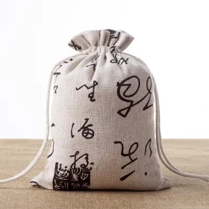 Customize Logo Minimalist Reusable Cotton Linen Tote Shopping Bag Drawstring Bag
