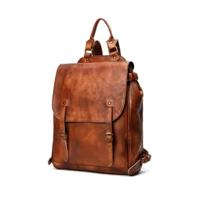 Customized Anti Theft RFID Laptop Backpack Vintage Genuine Leather School Bag Zipper Waterproof Rechargeable Computer Backpacks