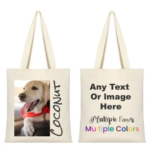 Customized Cotton Tote Bag with Photo & Text Personalized Canvas Gift Bag for Dog & Cat Owners Features Logo