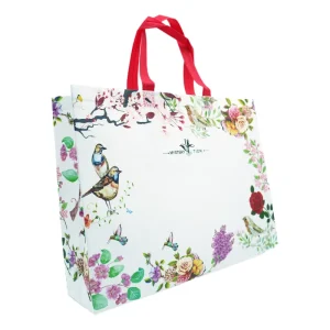 Customized Printed Non Woven Fabric Grocery Bag with Loop Handle Fashionable Tote with Side Gusset Heat Seal