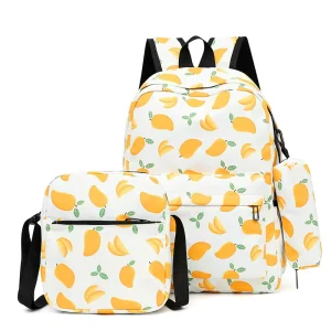 Customized Waterproof Teenager Schoolbag Kids Fruit Print Backpack Set with Lunch Box and Pencil Case