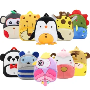 Cute Animal Cartoon Double Shoulder Zipper Unisex Children’s Plush Backpack ZOO Model 10 Inches 2-4 Years Old