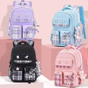 Cute Bow Cartoon Backpack Large Capacity Relief Schoolbag Primary School Students Women Waterproof Zipper Children
