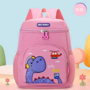 Cute Boys Girls Nylon Lining Casual Lightweight Cartoon Dinosaur Children’s Double Shoulder Backpack School Bag
