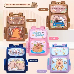 Cute Capybara Backpack Large Capacity Waterproof Cartoon Wear Resistant for Primary School Students Zipper Fashion