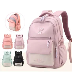 Cute Cartoon Student Backpack with Large Capacity Waterproof Canvas Polyester Lining Japanese Minimalist Design
