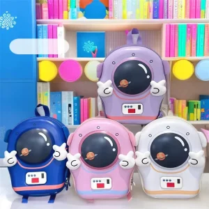 Cute Fashion Astronaut Kids School Backpack Light Up Feature Large Capacity Waterproof Oxford Cloth EVA Breathable Mesh