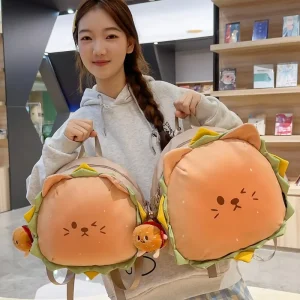 Cute Lion Cheeseburger Schoolbag Vintage Cartoon Niche Student Large Capacity Polyester Durable Backpack Girl’s Lightweight
