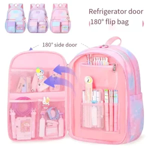 Cute Pink Student Backpack Large Size Lightweight School Book Bag with Cartoon Pattern for Boys and Girls