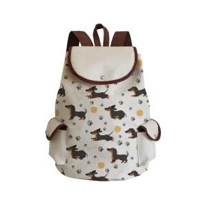 Cute Sausage Dog Print Lightweight Polyester Cross Border Backpack Large Capacity Multi Pocket Breathable Travel School